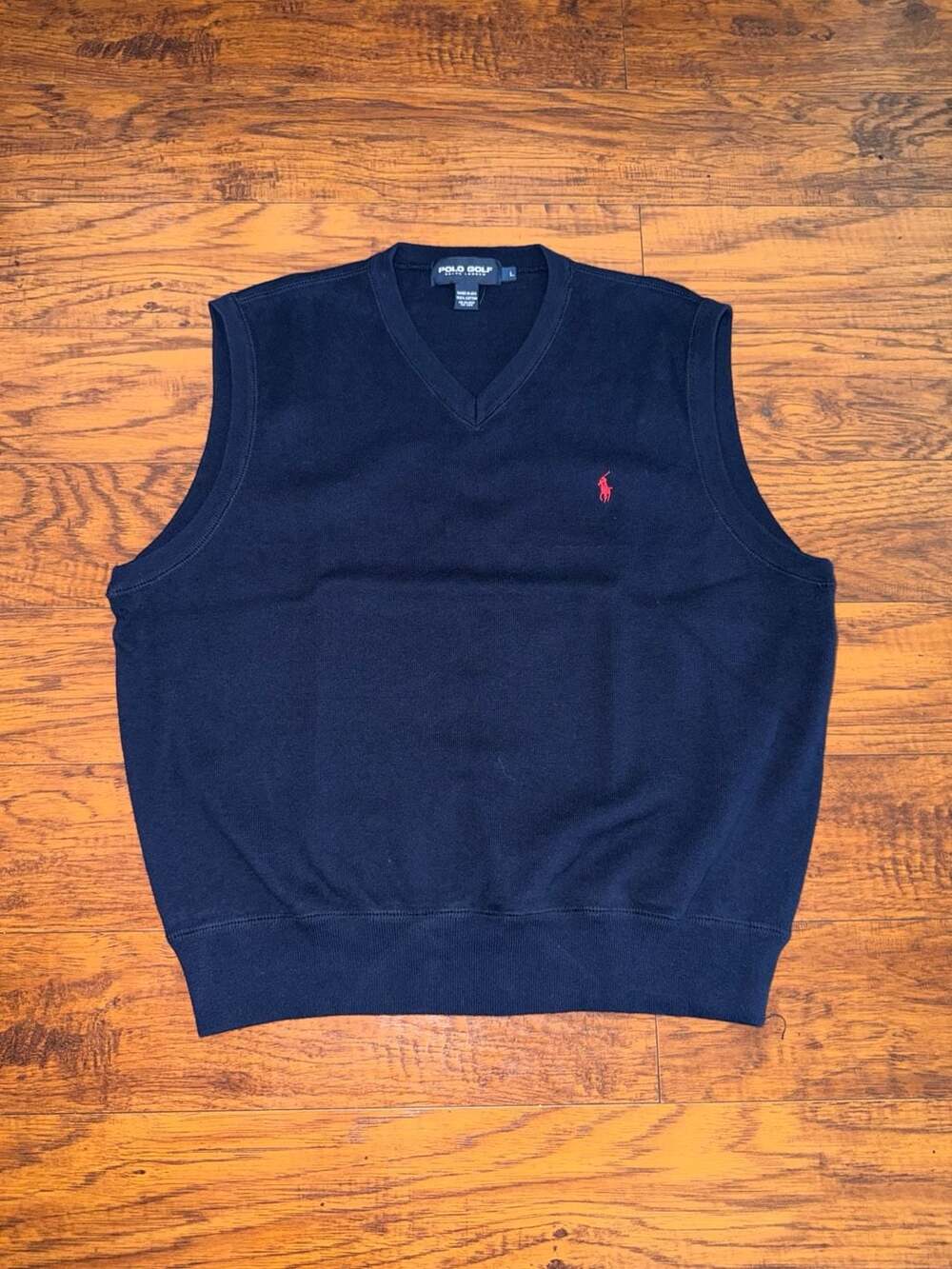 Polo Golf Ralph Lauren V-Neck Cotton Sweater Vest Navy Blue Size L